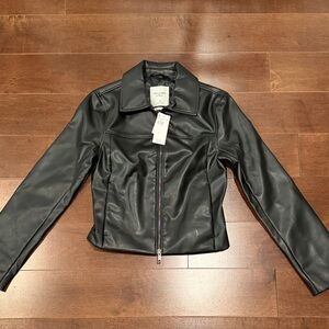 Slim Zip Vegan Leather Jacket